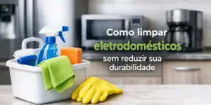 Como limpar eletrodomésticos: suprimentos em recipiente na cozinha