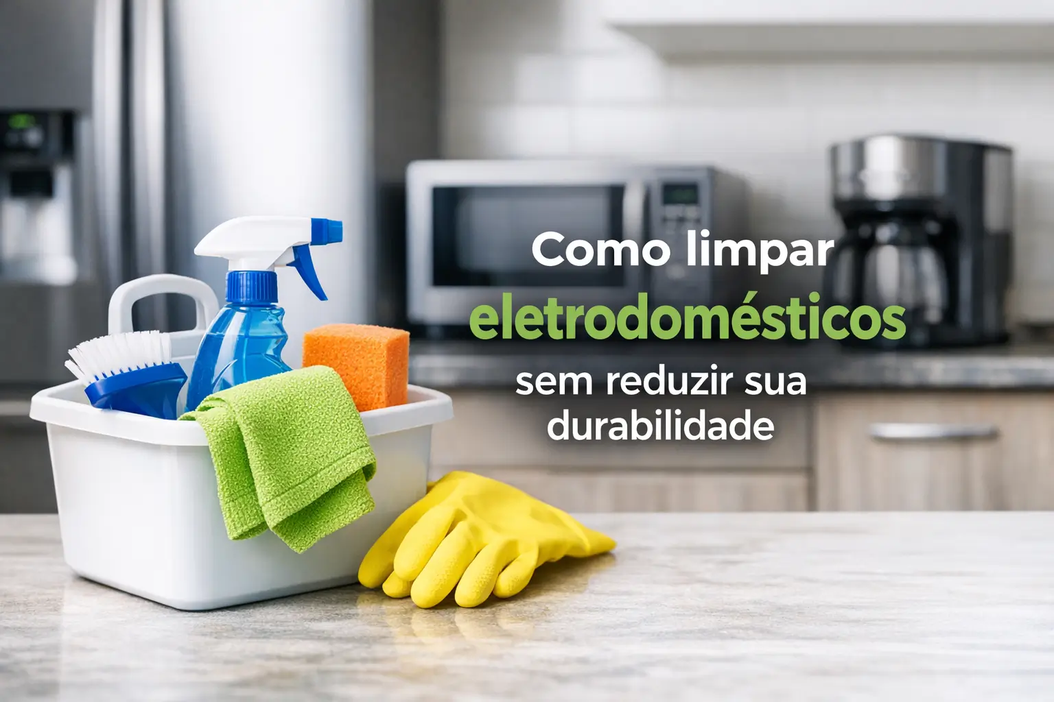 Como limpar eletrodomésticos: suprimentos em recipiente na cozinha