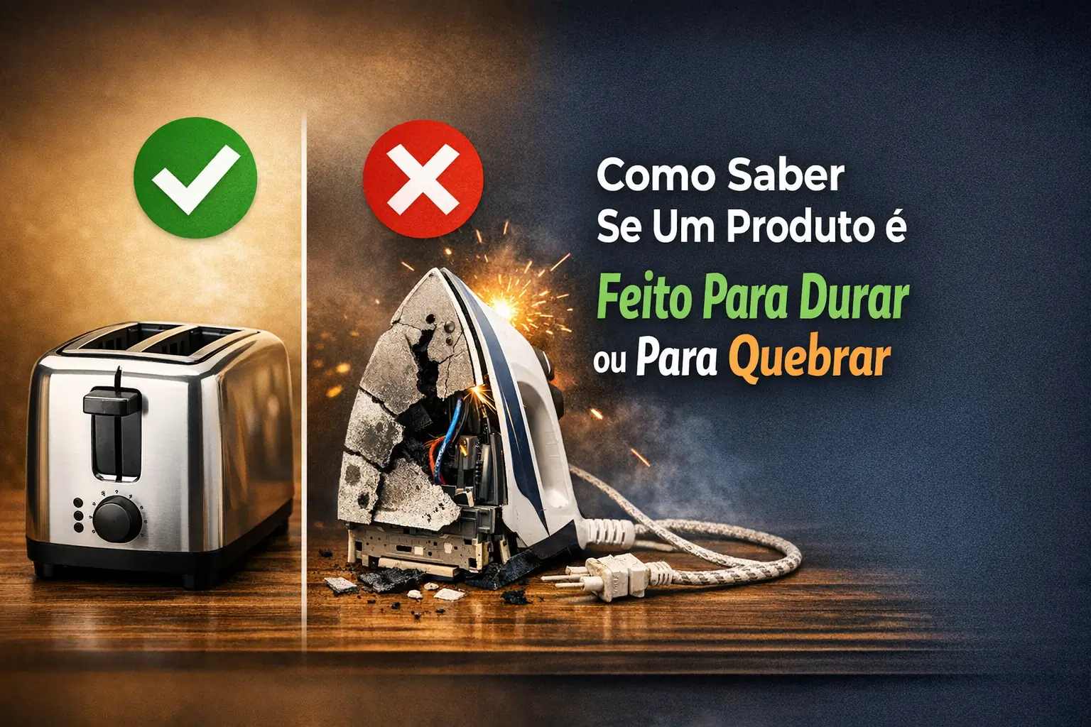 Como identificar produtos duráveis e frágeis com imagem de torradeira e ferro quebrados