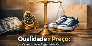 Balança com relógio de luxo e tênis ao lado de carteira e dólares