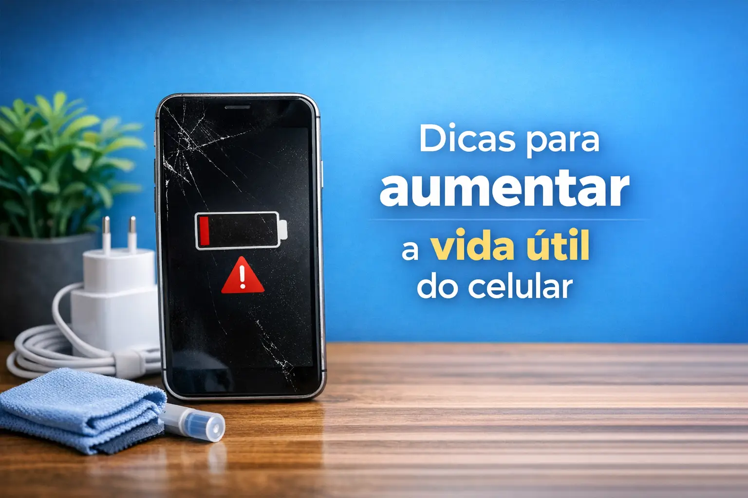 Smartphone com aviso de bateria baixa e dicas de como aumentar a vida útil